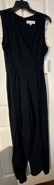 Emma & Michele Jumpsuit Size 16 Black Sleeveless Wrap Belted Wide Leg